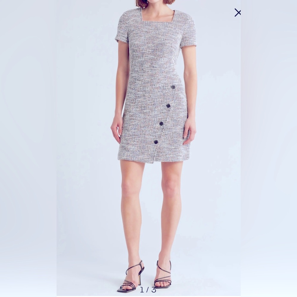 Calvin Klein BLUE Square Neck Asymmetric Button Sheath Dress